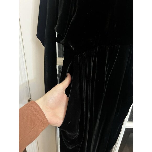 Vintage 80s Black Velvet Evening Dress Dolman Sleeves Open Back Size 6. Z - Picture 3 of 7